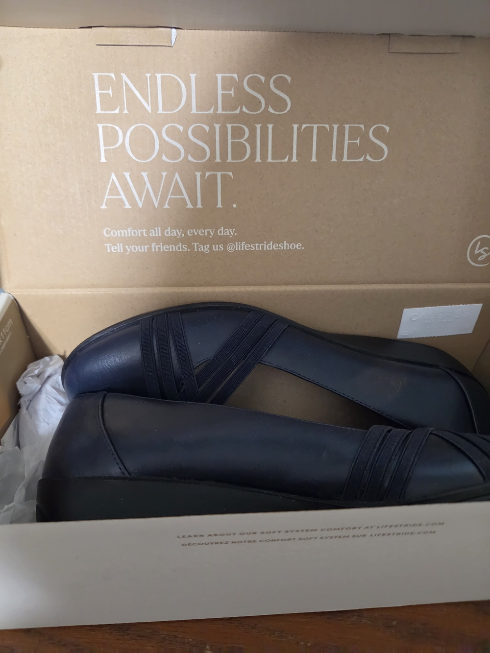 Life Stride Blue Slip-On Comfort Flats with Elastic Crossover Straps